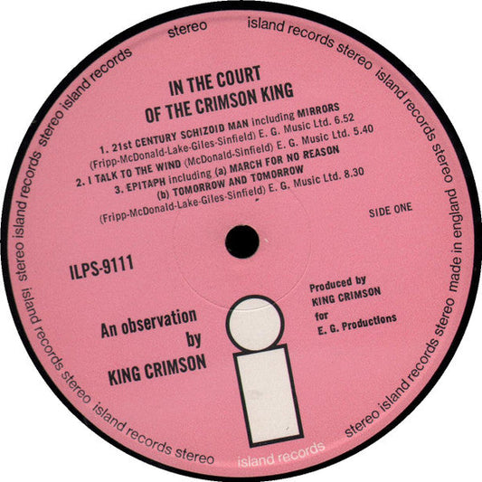 King Crimson – In The Court Of The Crimson King - ORIGINAL 1969 Pink 'i' Label VINYL LP