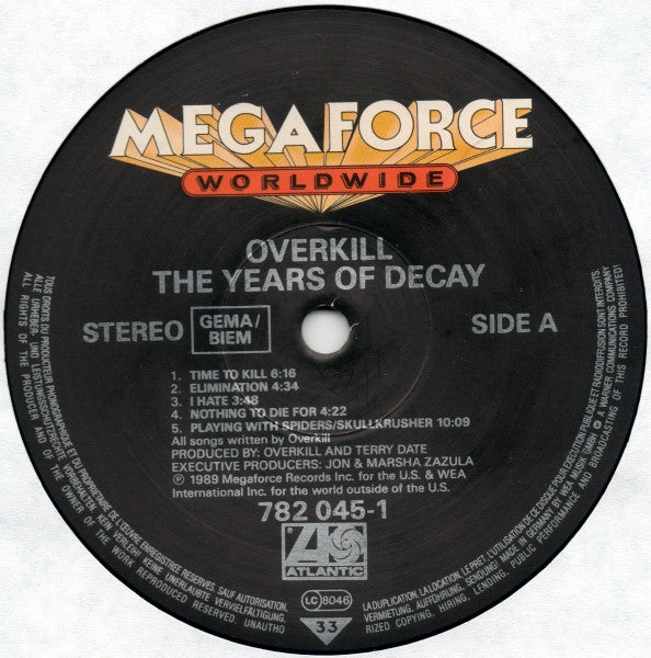 Overkill – The Years Of Decay - VINYL LP