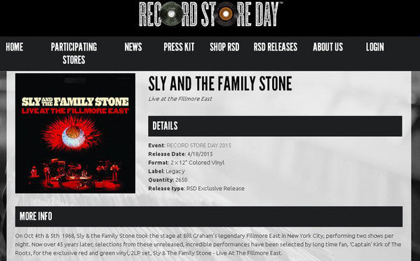 Sly And The Family Stone – Live At The Fillmore East - 2 x RED / GREEN COLOURED VINYL LP