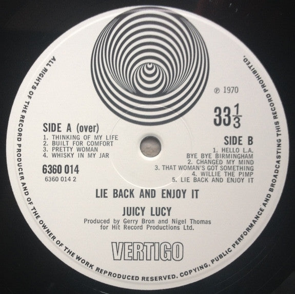 Juicy Lucy – Lie Back And Enjoy It - ORIGINAL 1970 ISSUE VINYL LP