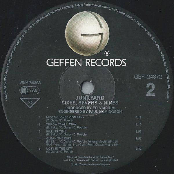Junkyard – Sixes, Sevens & Nines - ORIGINAL 1991 ISSUE VINYL LP