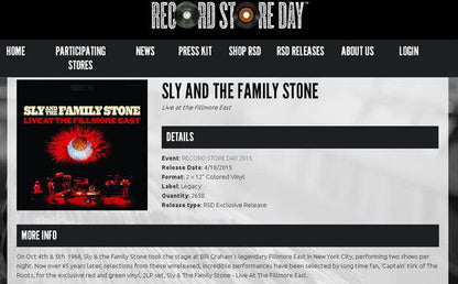 Sly And The Family Stone – Live At The Fillmore East - 2 x RED / GREEN COLOURED VINYL LP